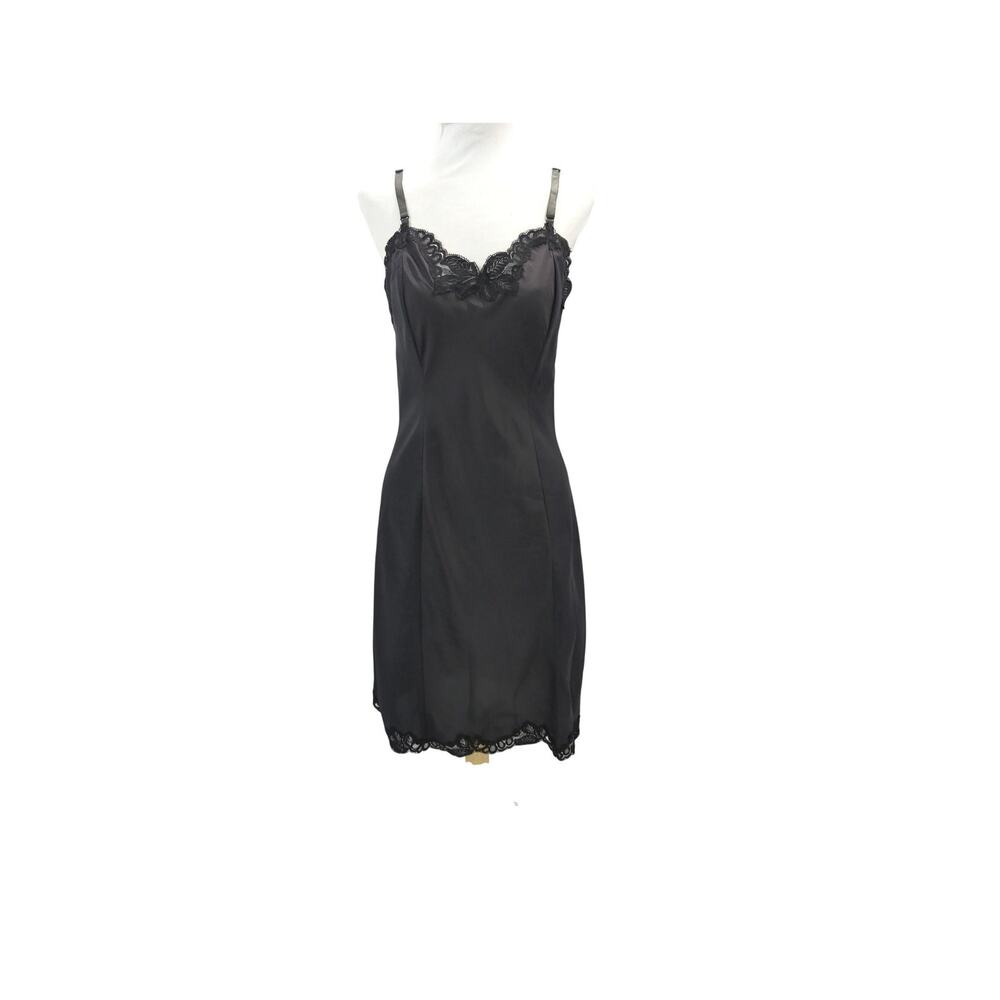 Vintage 1950'S Black Rayon & Lace Full Slip